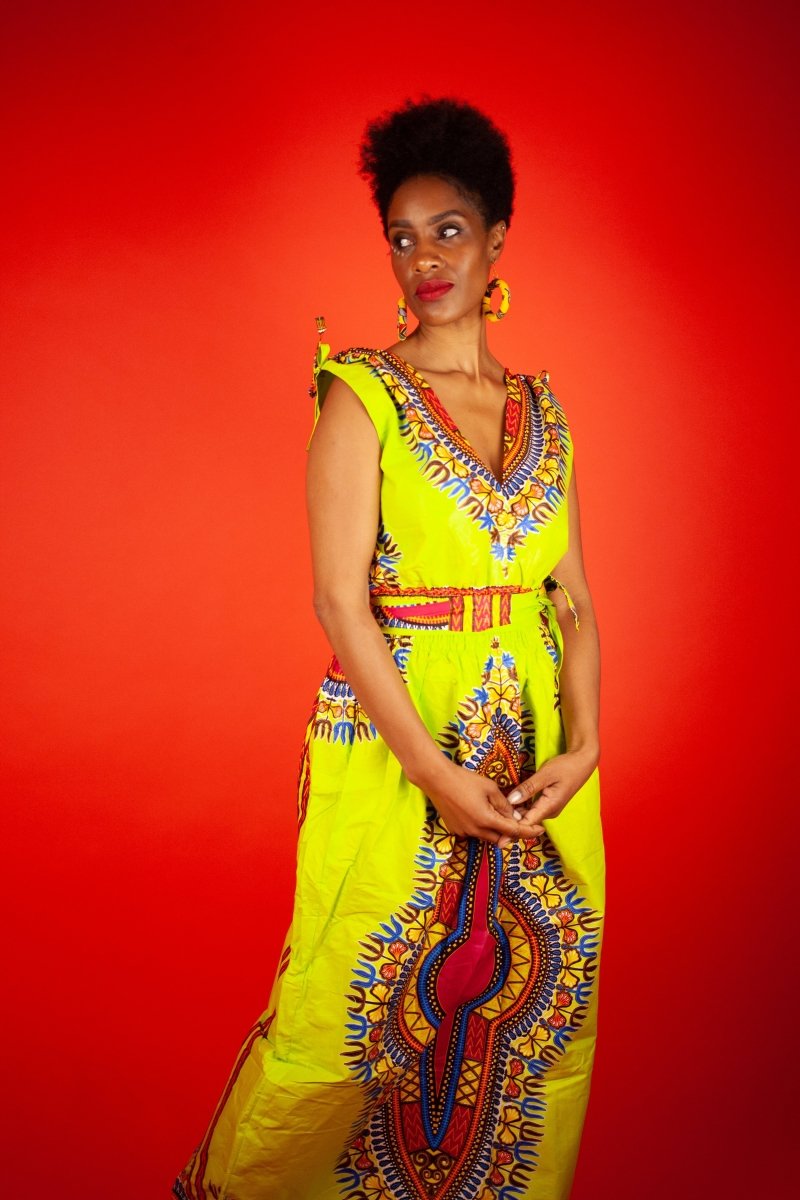 pink and green dashiki dress 0000 - Green Dashiki Print Dress Skirt