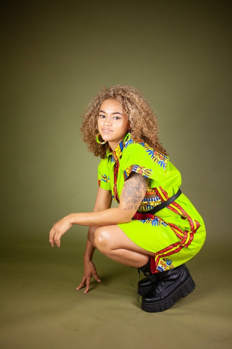 African Dress In Lime Green Dashiki - Continent Clothing 