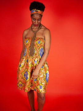 African Dress in Metallic Gold Print
