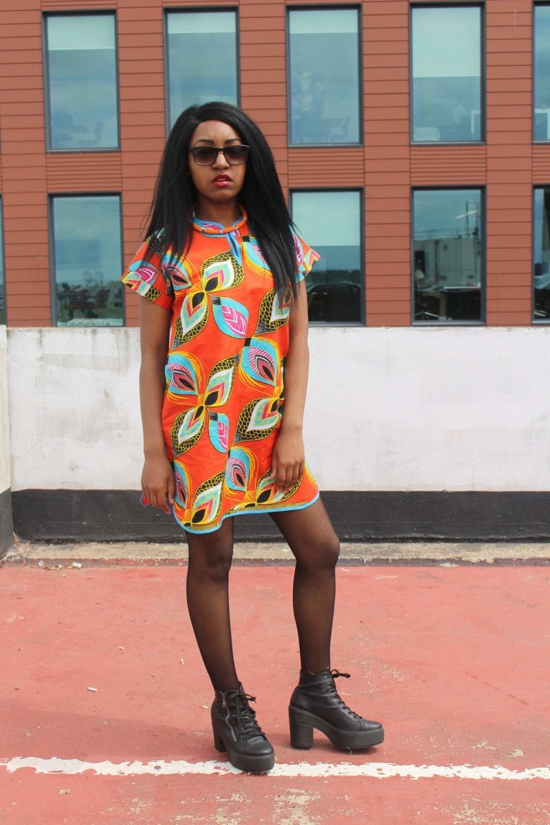African Dress in Orange Ankara Print - Continent Clothing 