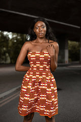 African Dress in Orange Ankara Print - Continent Clothing 