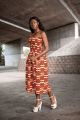African Dress in Orange Ankara Print - Continent Clothing 