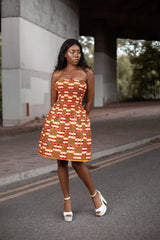 African Dress in Orange Ankara Print - Continent Clothing 