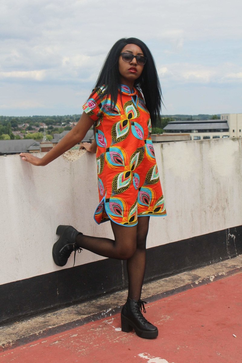 African Dress in Orange Ankara Print - Continent Clothing 