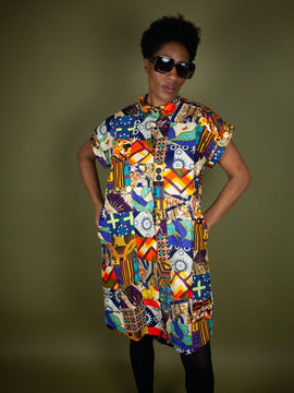 Patchwork Festival Vestido en un estilo de vestido de camisa