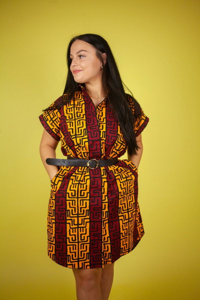 African Dress In Read & Yellow - The Continent Clothing