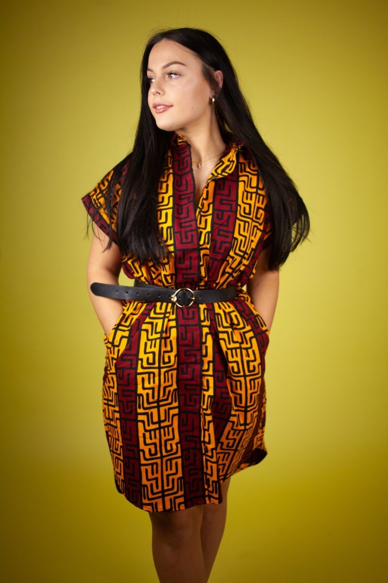 African Dress In Read & Yellow - The Continent Clothing