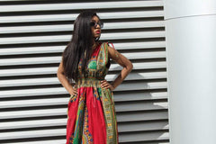 African Dress in Red Dashiki Print - Festival Dress - Continent Clothing 