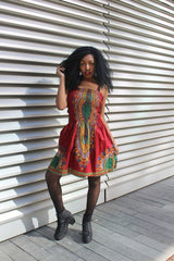 African Dress in Red Dashiki Print - Festival Dress - Continent Clothing 