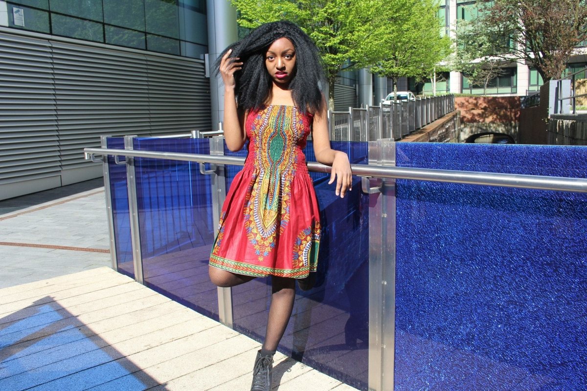 African Dress in Red Dashiki Print - Festival Dress - Continent Clothing 