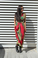 African Dress in Red Dashiki Print - Festival Dress - Continent Clothing 