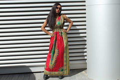 African Dress in Red Dashiki Print - Festival Dress - Continent Clothing 
