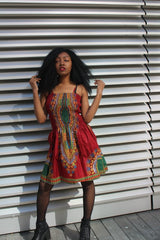 African Dress in Red Dashiki Print - Festival Dress - Continent Clothing 