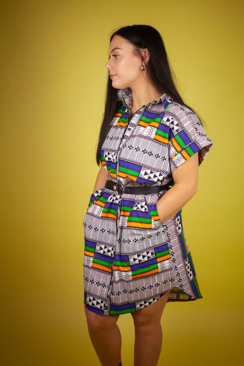 African Dress In White Kente - The Continent Clothing