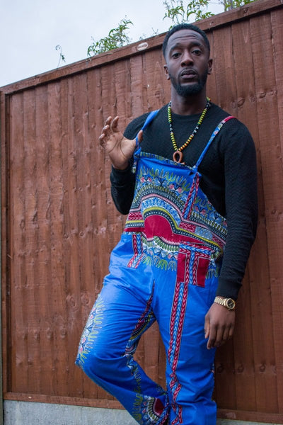 African Dungarees in Blue Dashiki Print - Festival Dungarees– The ...