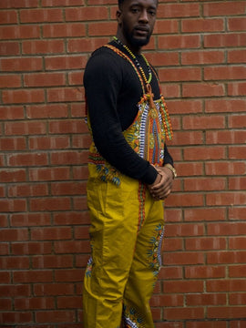 African Dungarees in Brown Dashiki Print - Festival Dungarees