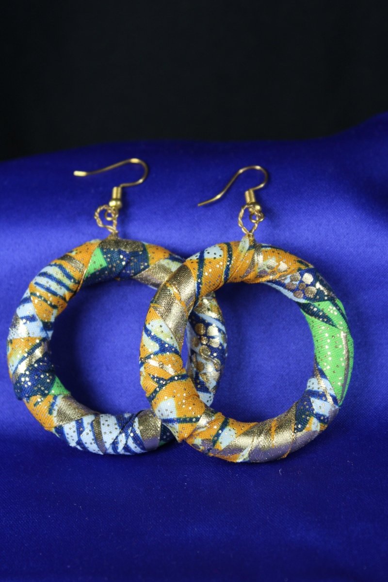 African Earrings In Blue Gold - Continent Clothing 