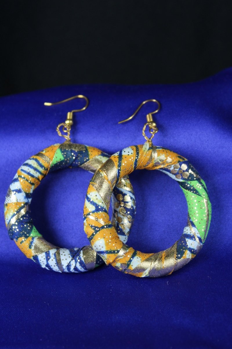 African Earrings In Metallic Blue Gold African Jewelry– The