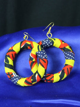 African Earrings In Yellow Red Ankara