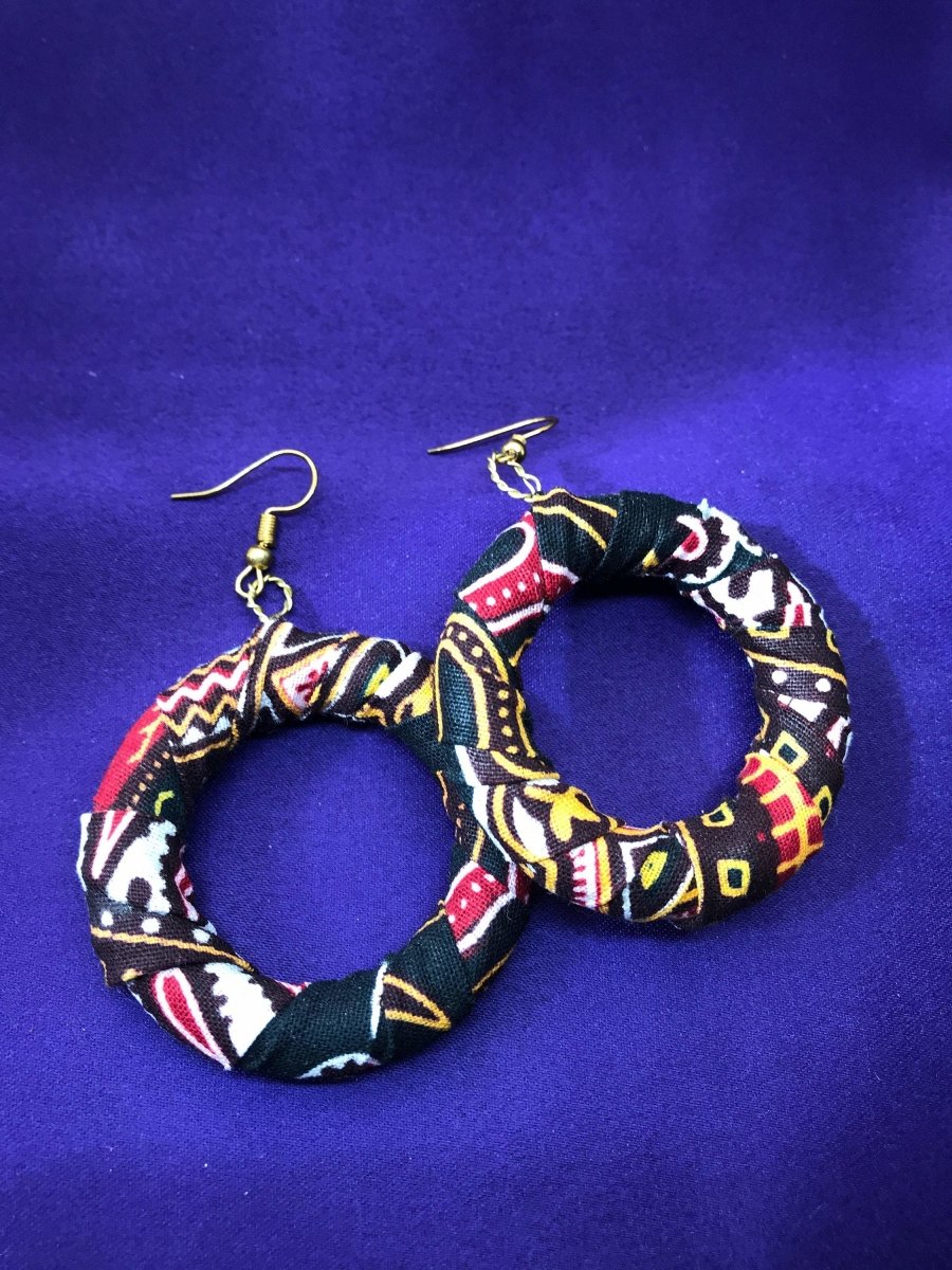 African Fabric Hoops in Black Dashiki Print - Continent Clothing 