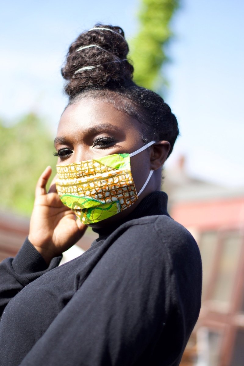 African Face Mask in Gold Ankara - Continent Clothing 