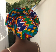 African Head Wrap in Blue Kente - Continent Clothing 