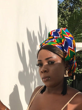 African Head Wrap in Blue Kente