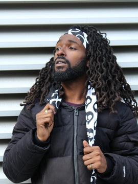 Afrikanisches Kopfband in Weiß & Schwarz