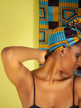 African Headwrap In Electric Blue Kente