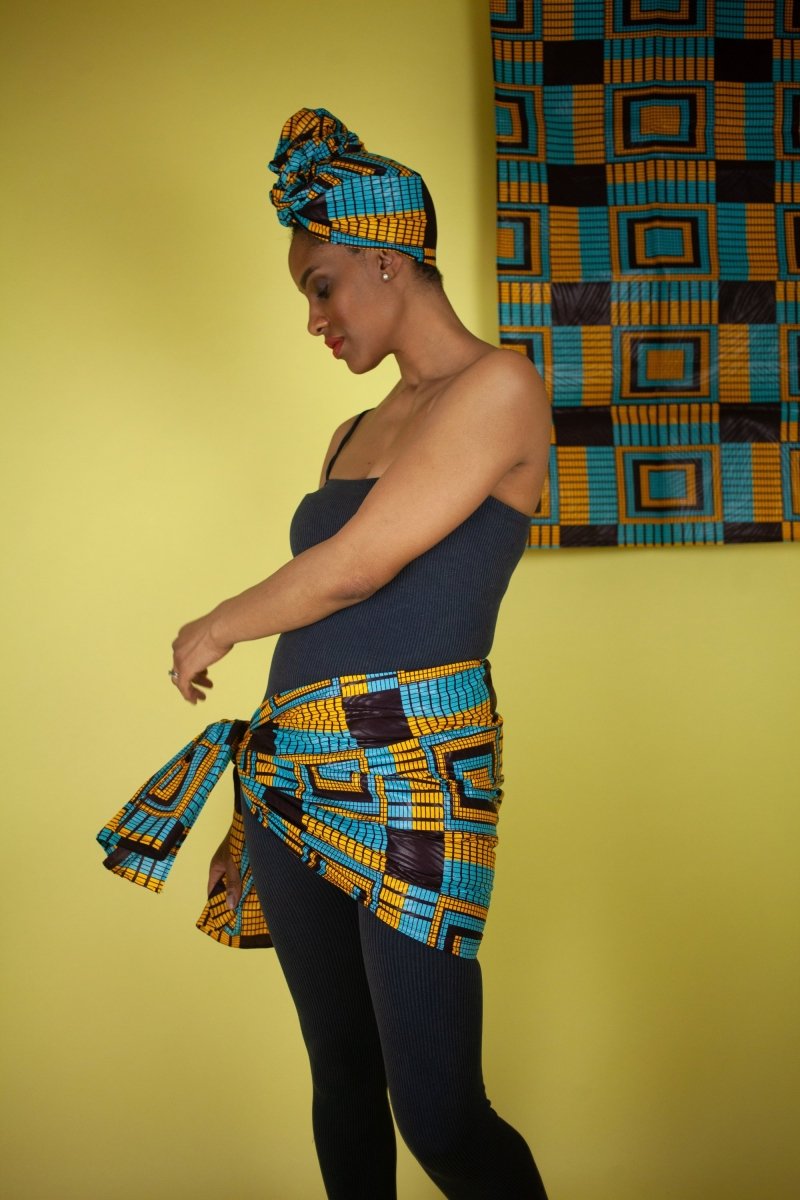 African Headwrap In Electric Blue Kente - The Continent Clothing