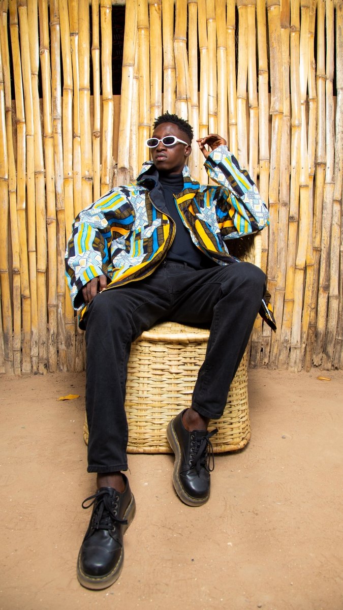 African Hooded Jacket In Blue Kente - The Continent Clothing