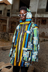 African Hooded Jacket In Blue Kente - The Continent Clothing