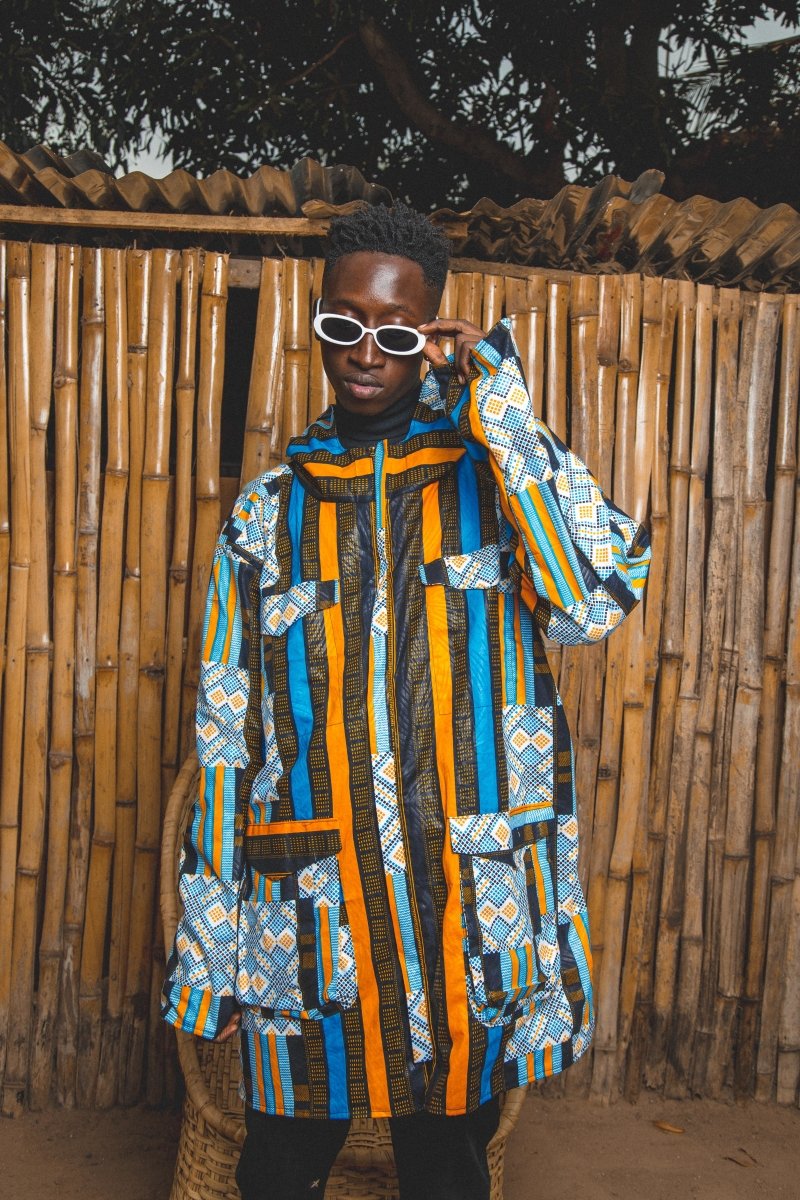 African Hooded Jacket In Blue Kente - The Continent Clothing
