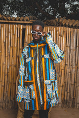 African Hooded Jacket In Blue Kente - The Continent Clothing