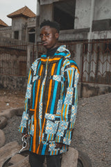 African Hooded Jacket In Blue Kente - The Continent Clothing
