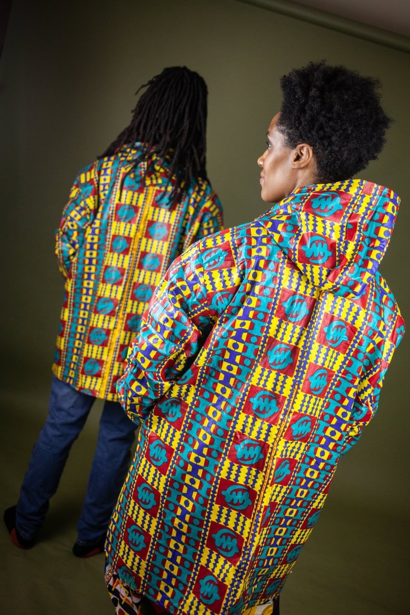 African Hooded Jacket In Electric Kente - Continent Clothing 