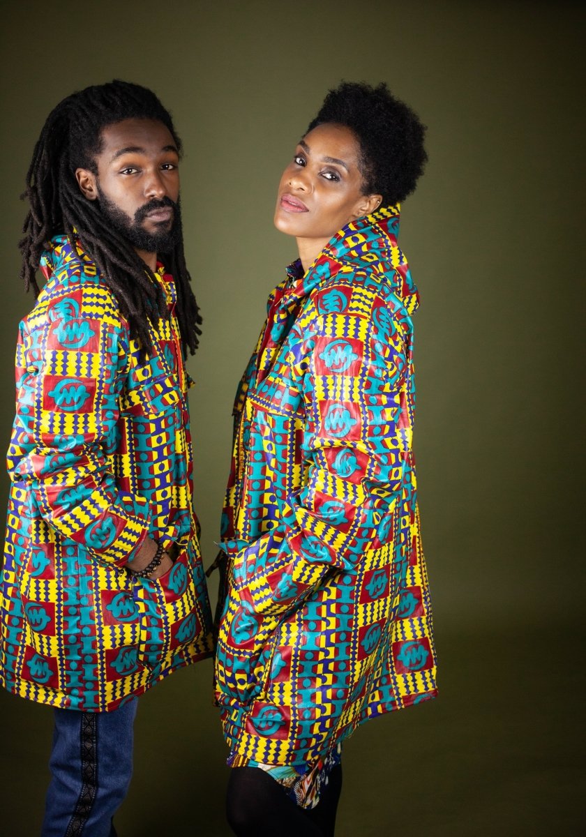 African Hooded Jacket In Electric Kente - Continent Clothing 