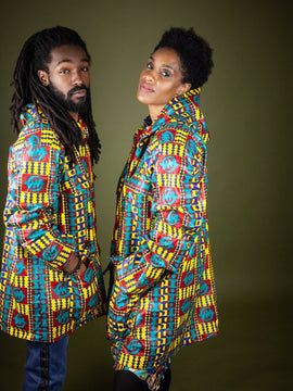 African Hooded Jacket In Electric Kente