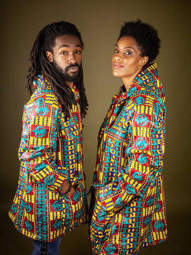 African Hooded Jacket In Electric Kente