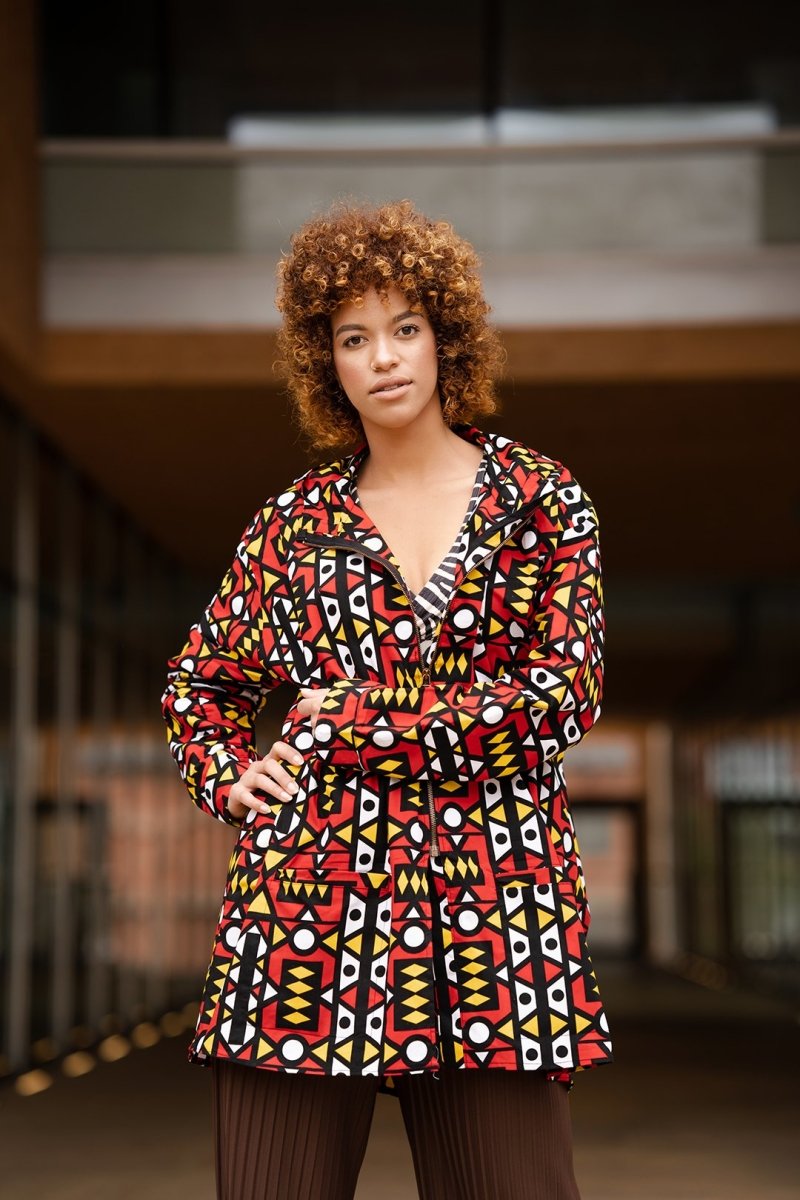 African Hooded Jacket In Electric Red Sumakaka - Continent Clothing 