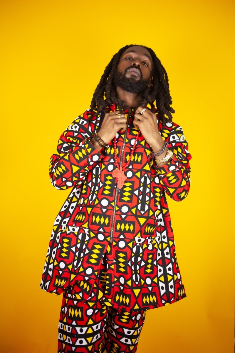 African Hooded jacket In Electric Red Sumakaka - Continent Clothing 