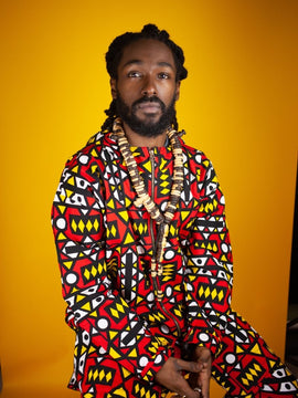 Chaqueta con capucha africana en Sumaka roja eléctrica