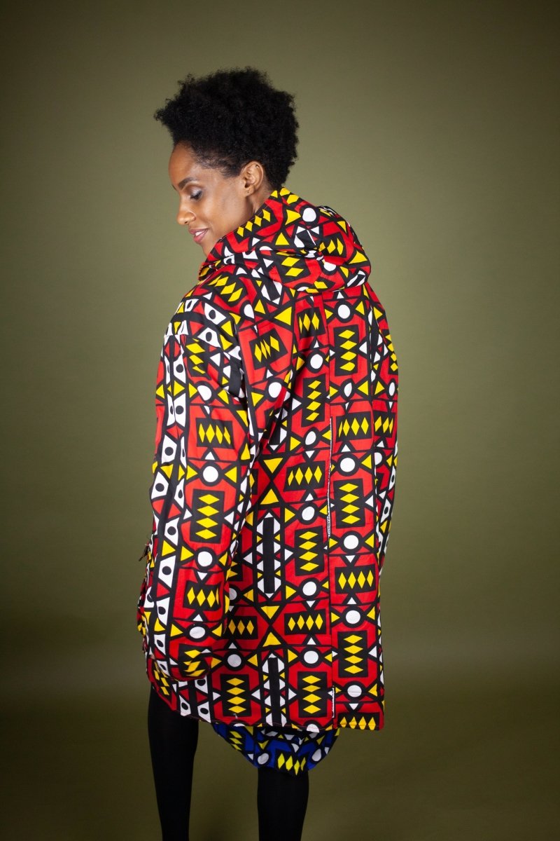 African Hooded Jacket In Electric Red Sumakaka - Continent Clothing 