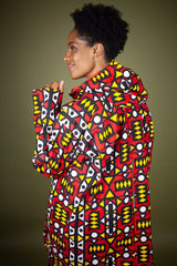 African Hooded Jacket In Electric Red Sumakaka - Continent Clothing 