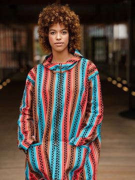 African Hooded Jacket In Pink Ankara