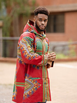 Chaqueta con capucha africana en Dashiki rojo