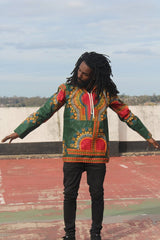 African Hoodie in Green Dashiki Print - Festival Hoodie - Continent Clothing 