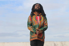 African Hoodie in Green Dashiki Print - Festival Hoodie - Continent Clothing 