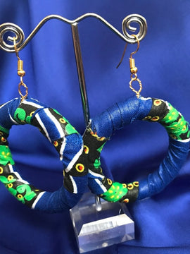 African Hoops in Blue Ankara Print - Up cycled Zero Waste Earrings