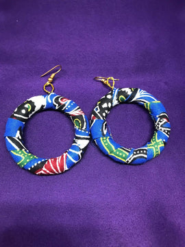 African Hoops in Blue Ankara Print - Up cycled Zero Waste Earrings